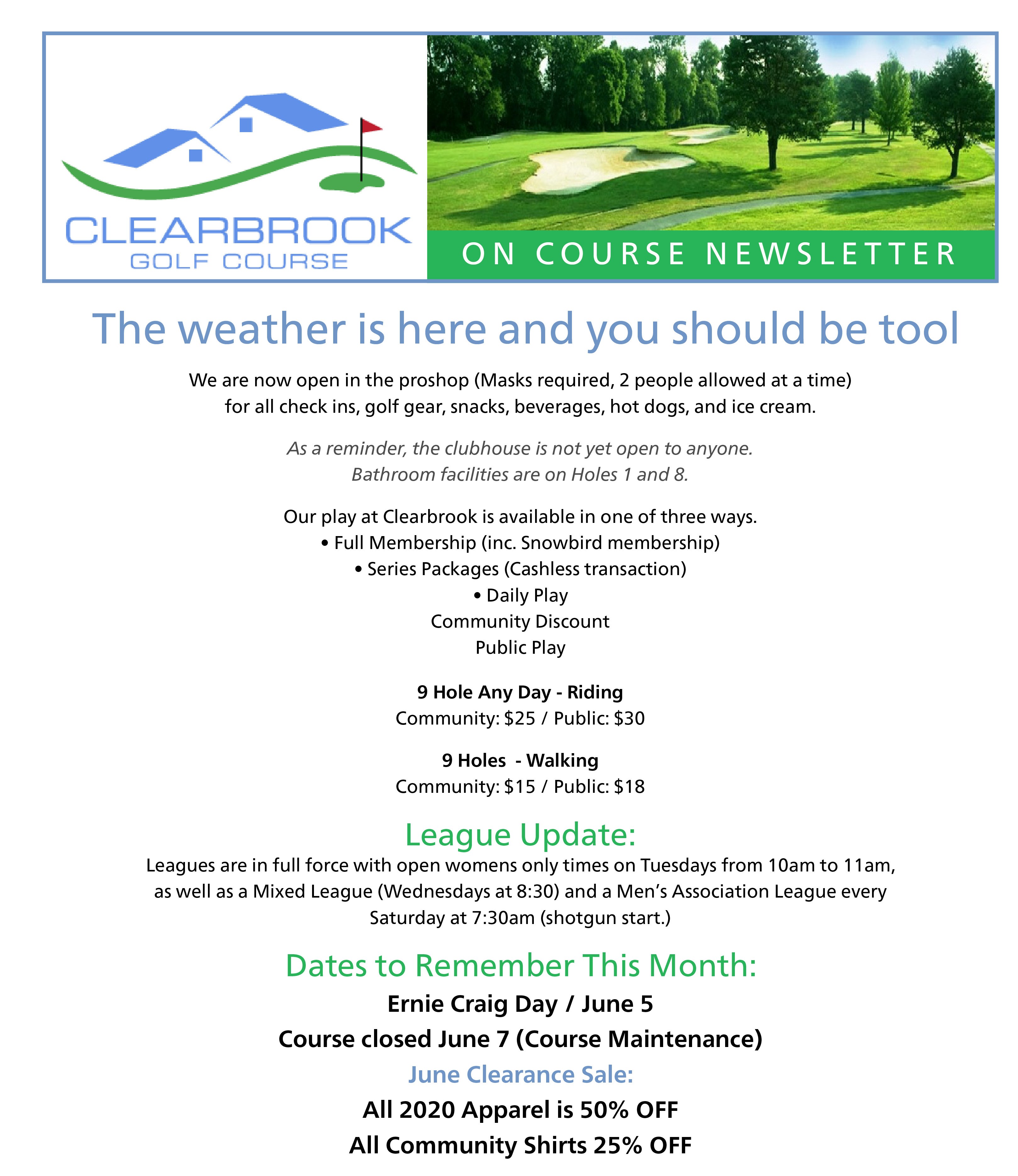 Clearbrook Community Association Announcements CLEARBROOK GOLF