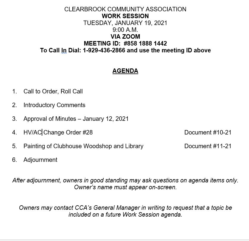 Clearbrook Community Association - Announcements - January 19, 2021 ...